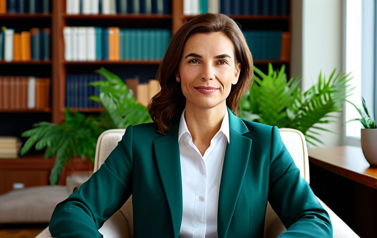 A professional female family counselor, depicted in a warm, inviting counseling office. She is fully clothed in a modest, elegant business blazer and tailored trousers, seated comfortably in an armchair. Her posture is open and her expression is one of calm, empathetic listening, conveying professionalism and approachability. The background features soft, diffused lighting, a few carefully placed green plants, and a blurred, professional-looking bookshelf, creating a serene and confidential atmosphere.
safe for work, appropriate content, fully clothed, professional, perfect anatomy, correct proportions, natural pose, well-formed hands, proper finger count, natural body proportions, professional photography, high quality, soft focus, realistic.